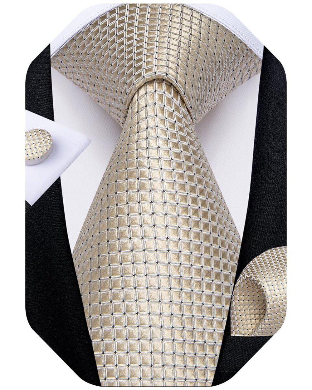 3134 Solid Color Tie and Pocket Square Set Woven Silk Plain Necktie &